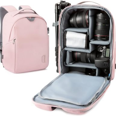 BAGSMART Camera Bag, Camera Backpack, DSLR SLR Camera Case Fits 13.3 Inch Laptop, Waterproof Photography Backpacks with Rain Cover Tripod Holder for Women Men, Pink