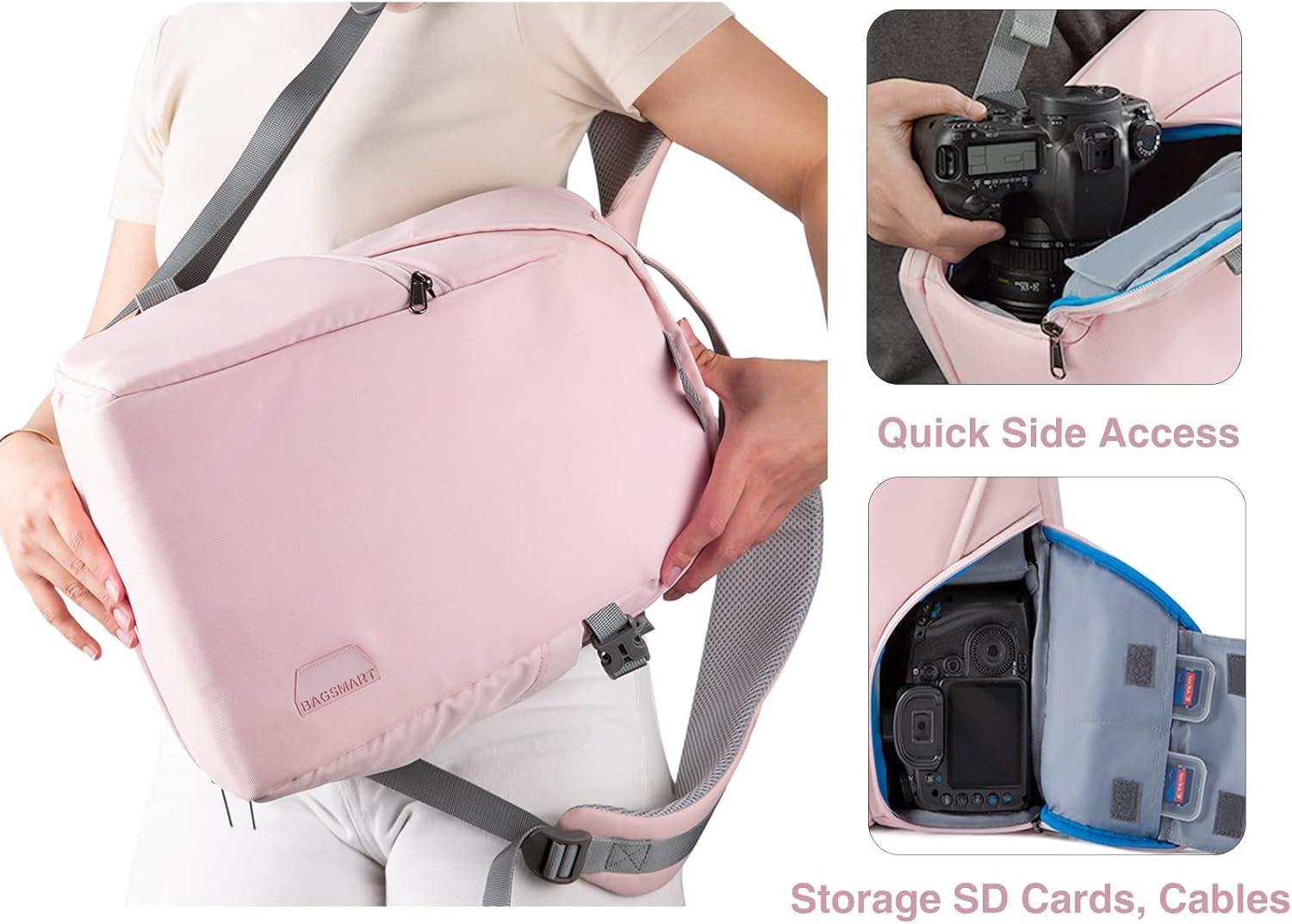 BAGSMART Camera Bag, Camera Backpack, DSLR SLR Camera Case Fits 13.3 Inch Laptop, Waterproof Photography Backpacks with Rain Cover Tripod Holder for Women Men, Pink - Image 4