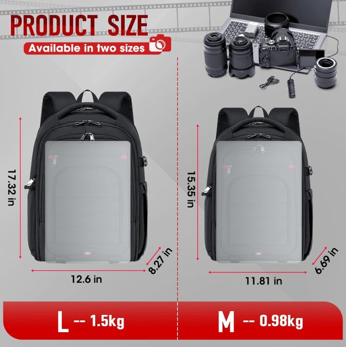 RAINSMORE Camera Backpack Camera Bag for DSLR/SLR Mirrorless 14 Inch Laptop Camera Backpack for Photographers Anti-theft Photography Bag with Rain Cover, Tripod Holder, Black - Image 5