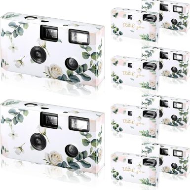 Treela 6 Pack of Disposable Camera for Wedding Bulk Bachelorette Single Use Flash 35mm Camera for Birthday Concert Travel Anniversary Party Supply Favor Vacation Gift (Eucalyptus Leaf)